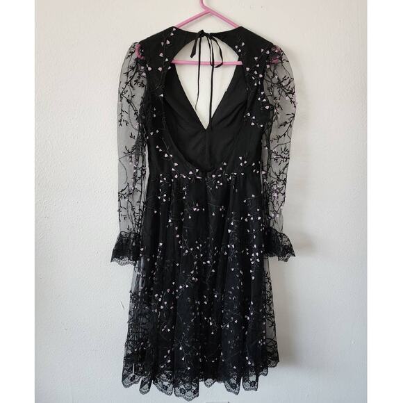 Helsi Ella Dress Long Sleeve Open Back Sheer Plunging Midi Dress - Picture 5 of 14